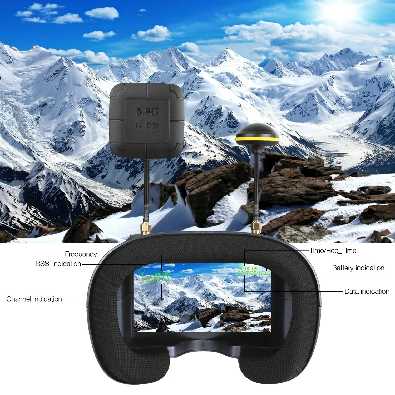 5.8G 40CH 4.3 بوصة 800*480 سما - مراجعة Fpv Goggles Headset وسعره